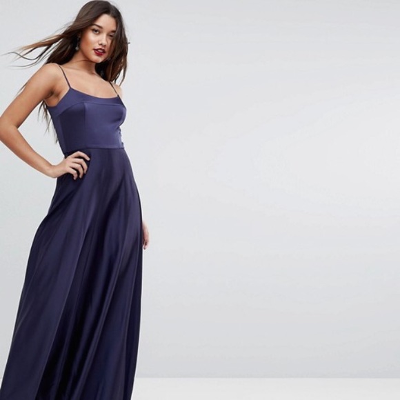 square neck satin maxi dress